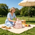 thumbnail image 4 of Double Layer Insulated Lunch Bag - Multi - Functional Portable Tote, Nylon Material, Compact Design for Office, Picnic, and Outdoor Use, Waterproof & Easy to Clean,Pink, 4 of 5