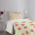 thumbnail image 3 of Ambesonne Fruits Quilted Bedspread Set 2 Pcs, Spring Blossoms Cartoon, Twin Size, Pale Green Red, 3 of 5