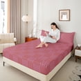 thumbnail image 4 of Homewish Chic Red Abstract Queen Sheet Set, Fashion Square Stripes Teens Bedding, 4pcs, 4 of 7