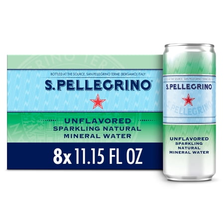 S.Pellegrino Sparkling Natural Unflavored Mineral Water, 89.2 fl oz, 8 Pack Cans
