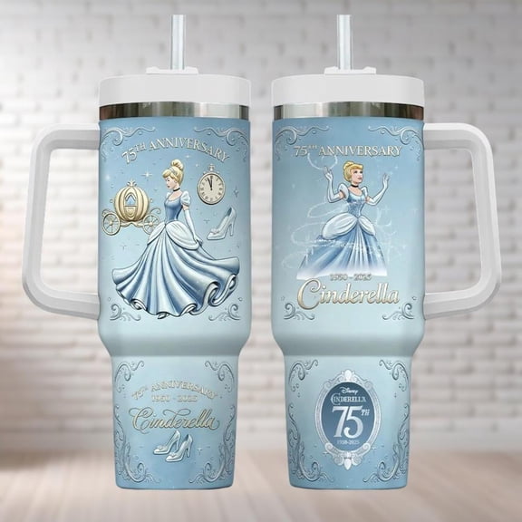 Cinderella 75th Anniversary Tumbler 40Oz, Disney Cinderella Insulated Tumbler Cup, Princess Party Gift, Disney Girls Trip Tumbler Gifts