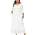 thumbnail image 2 of Agnes Orinda Women's Plus Size Easter Flowy Dresses Floral Lace Scoop Neck 3/4 Sleeves Evening Wedding Cocktail Maxi Dress 3X White, 2 of 6