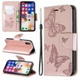 thumbnail image 4 of Allytech iPhone X Case, iPhone XS Case, Slim Fit PU Leather Folio Butterfly Embossed Shockproof Wrist Hand Strap Flip Cards Holder Wallet Case TPU Back Cover for Apple iPhone XS/X, Pink, 4 of 8