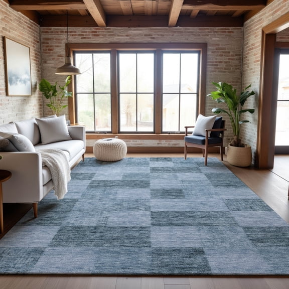 Addison Rugs Mayfield Premium Machine Washable Transitional Geometric Denim Rectangle Rug, 8' x 10'