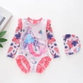thumbnail image 2 of 3-4 T Girls Rash Guard Swimsuit Girls Printed Ruffle Sleeve Piece Swimsuit for Pool Beach and River, 2 of 4
