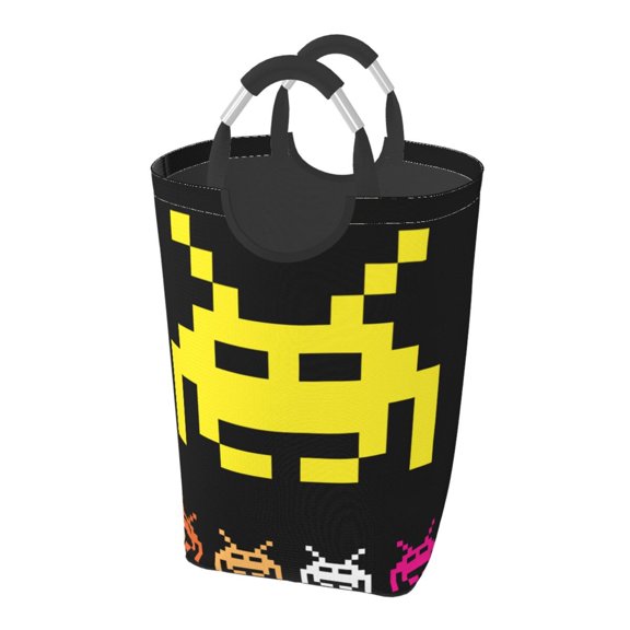 TEQUAN 50L Large Rectangular Laundry Hamper with Aluminum Handles, Alien UFO Space Game Prints Waterproof Foldable Dirty Clothes Basket