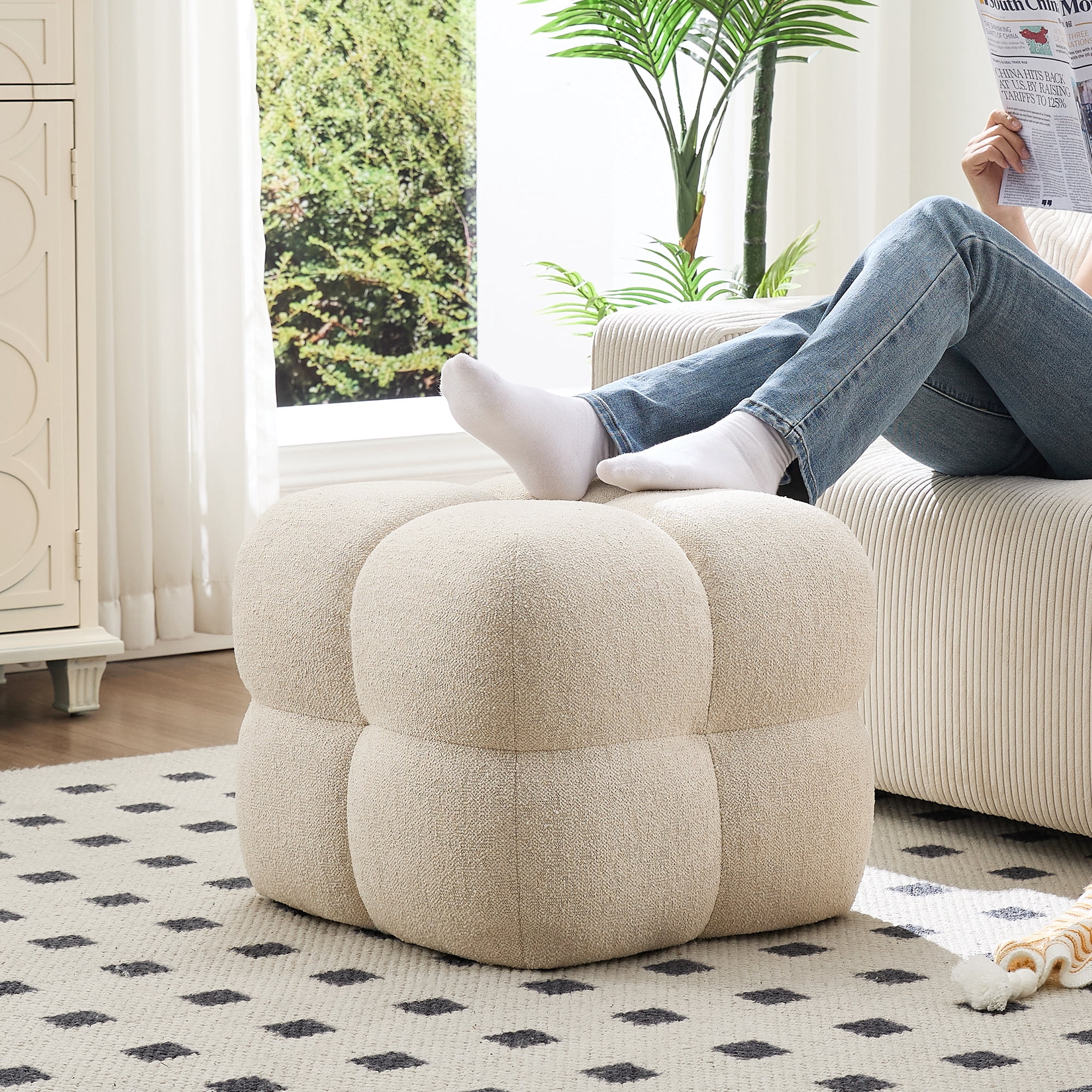Zesthouse 20.9″ Wide Linen Ottoman, Modern Foot Stool, Square Upholstered Tufted Ottoman Coffee Table, Extra Seating for Living Room Bedroom, Beige