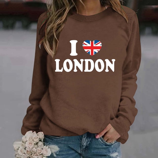 TINZ Chandail de Sport Décontracté pour Femmes, Style Britannique à la Mode avec Lettres Imprimées, Col Rond, Manches Longues (2) Veste Ajustée avec Capuchon Manteau Femme Fermeture Éclair devant Chandail à Capuchon à Fermeture à Glissière Femme