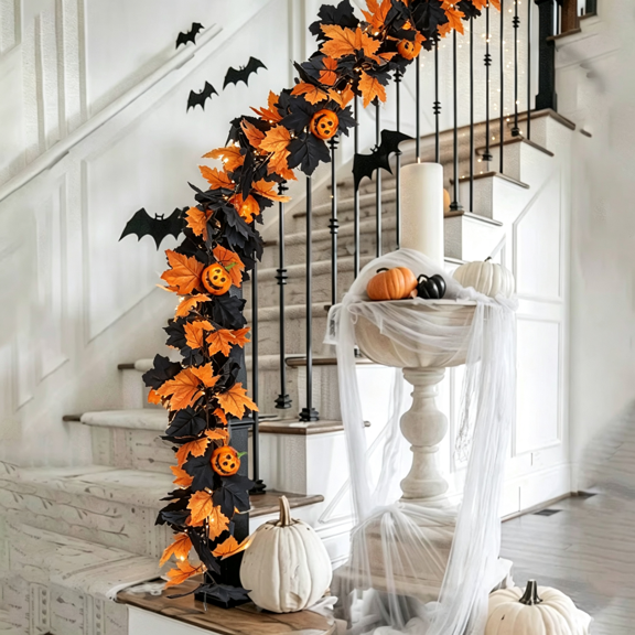 YUAODY Pumpkin Halloween Garland - 69" Fall Leaf Decor for Mantle, Staircase & Porch, Outdoor/Indoor Autumn Thanksgiving Party Decoration