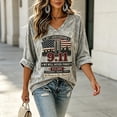thumbnail image 5 of Womens 9/11 25th Anniversary T Shirt | We Will Never Forget Memorial Tee, V Neck Three-Quarter Sleeve Loose Fit Top with Patriotic Letter Print, Casual Commemorative Apparel L, 5 of 5