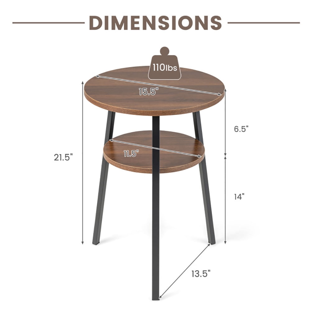 Finihen End Table, 2-Tier Round End Table with Open Shelf and Triangular Metal Frame, Sofa Side Table, Bed Side Table, for Living Room, Bedroom, Walnut Finihen End Table, 2-Tier Round End Table with Open Shelf and Triangular Metal Frame, Sofa Side Table, Bed Side Table, for Living Room, Bedroom, Walnut