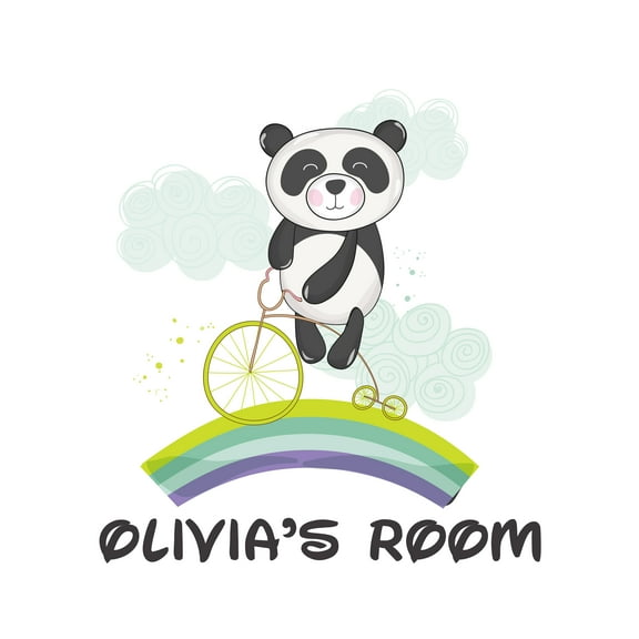 BEARS - Multicolored Vinyl Wall Décor Sticker Panda Bear Bicycle Rainbow Design Personalized Name Adhesive Home Kids Bedroom Playroom Wall Decal 18" x 20"