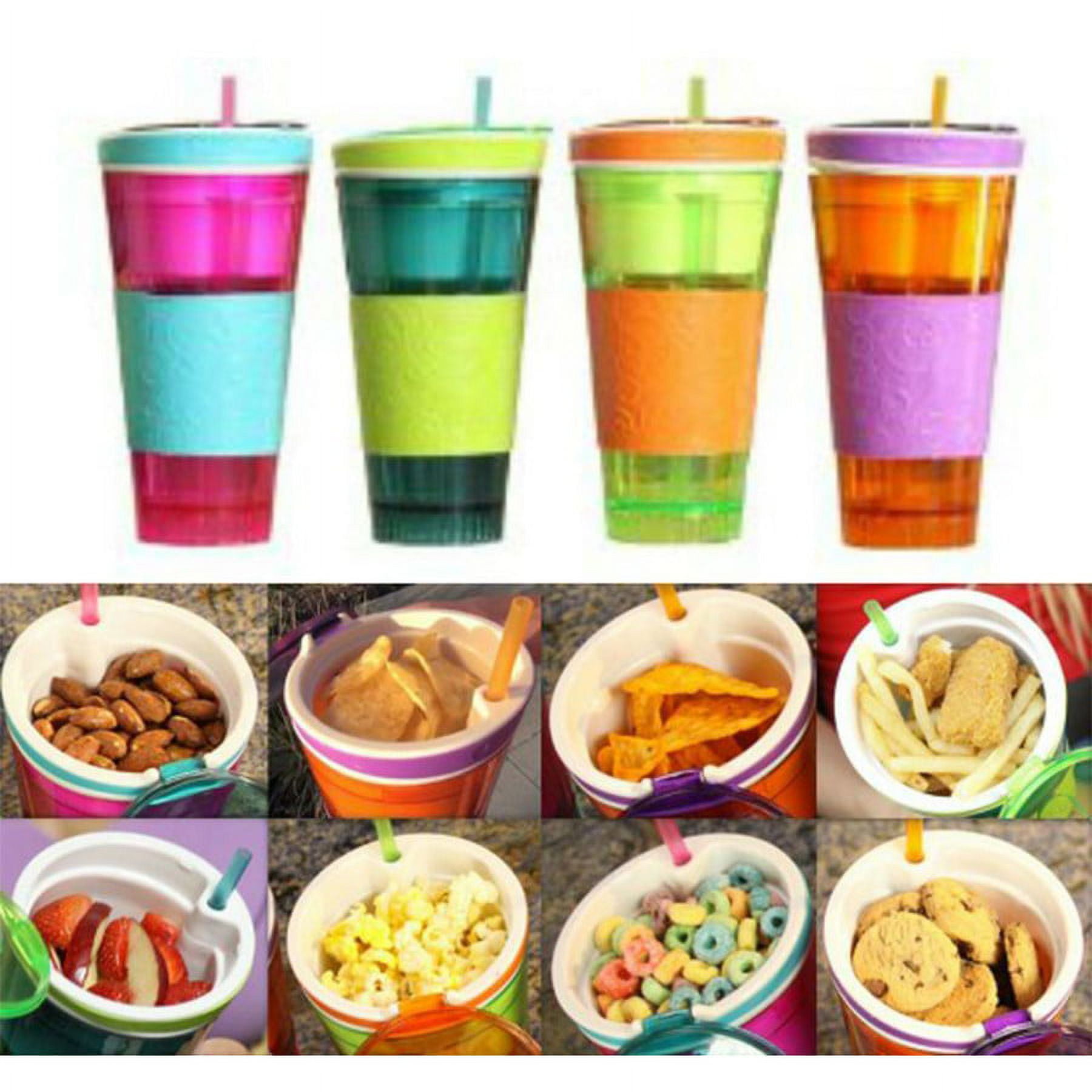 Snackeez Plastic 2 in 1 Snack & Drink Cup One Cup Assorted Colors 