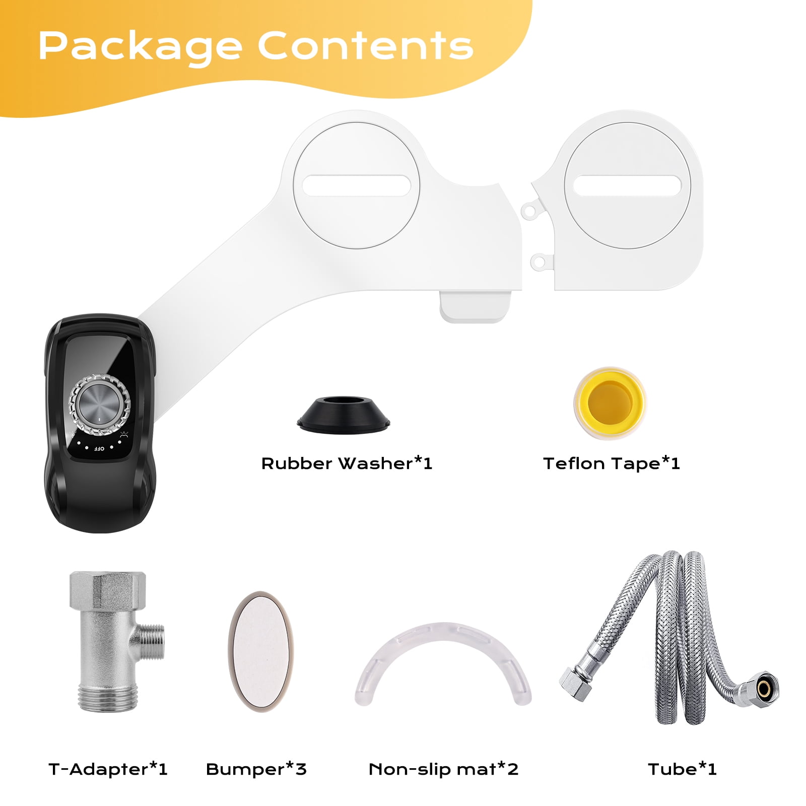 Couradric Bidet Attachment: Dual Nozzle , Hidden Nozzle, Adjustable Water Pressure- Black