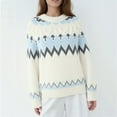 thumbnail image 2 of sususu Sweaters for Women Fair Isle Ethnic Argyle Sweaters Colorful Long Sleeve Boat Neck Pullover Jumper Top,A03-White,L, 2 of 5