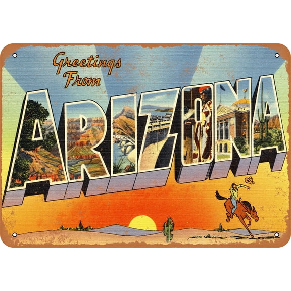 7 x 10 METAL SIGN - Greetings from Arizona - Vintage Rusty Look 2