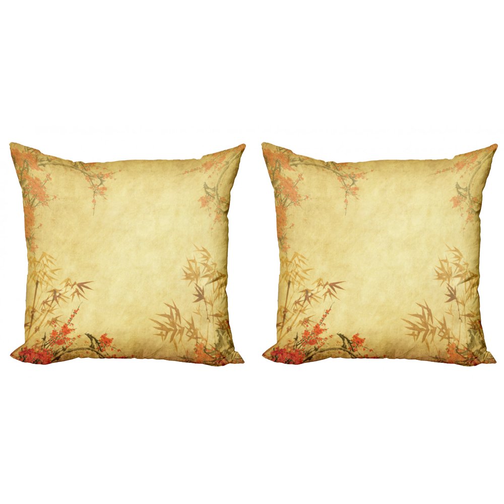 Bamboo Throw Pillow Cushion Cover Pack of 2, Bamboo Stems and Blooming