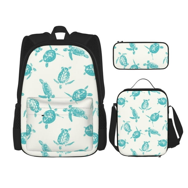 Disketp Turtle Mochila Estampada de Gran Capacidad con Lonchera y Estuche, Set de 3 Piezas para Estudiantes