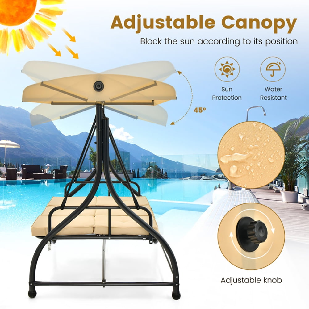 Aimee Lii 3 Seat Outdoor Porch Swing with Adjustable Canopy, Outdoor Swings for Adults, Beige Aimee Lii 3 Seat Outdoor Porch Swing with Adjustable Canopy, Outdoor Swings for Adults, Beige