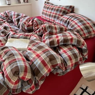 Plaid Duvet Cover Twin Red Brown Gingham