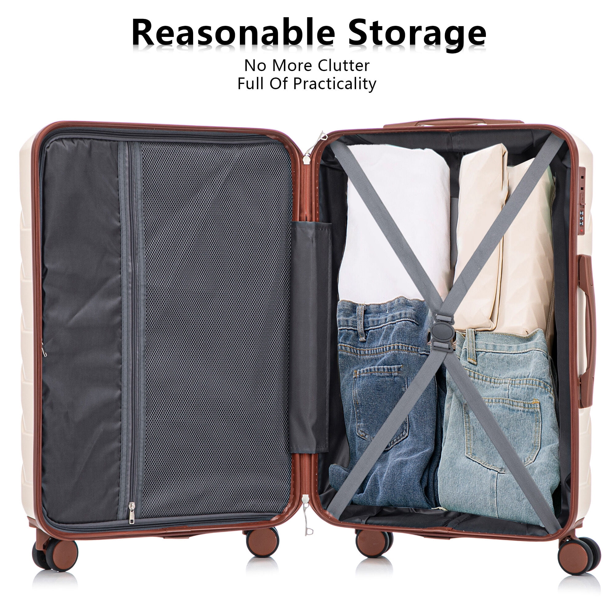 Hardside Suitcase, HIFINE TOURIST 20"/24"/28" 3 pcs/set in ABS Spinner Wheel Luggage, Matching Color , With Combination Lock (Beige), Beige Hardside Luggage,Abs Hardside Checked Luggage