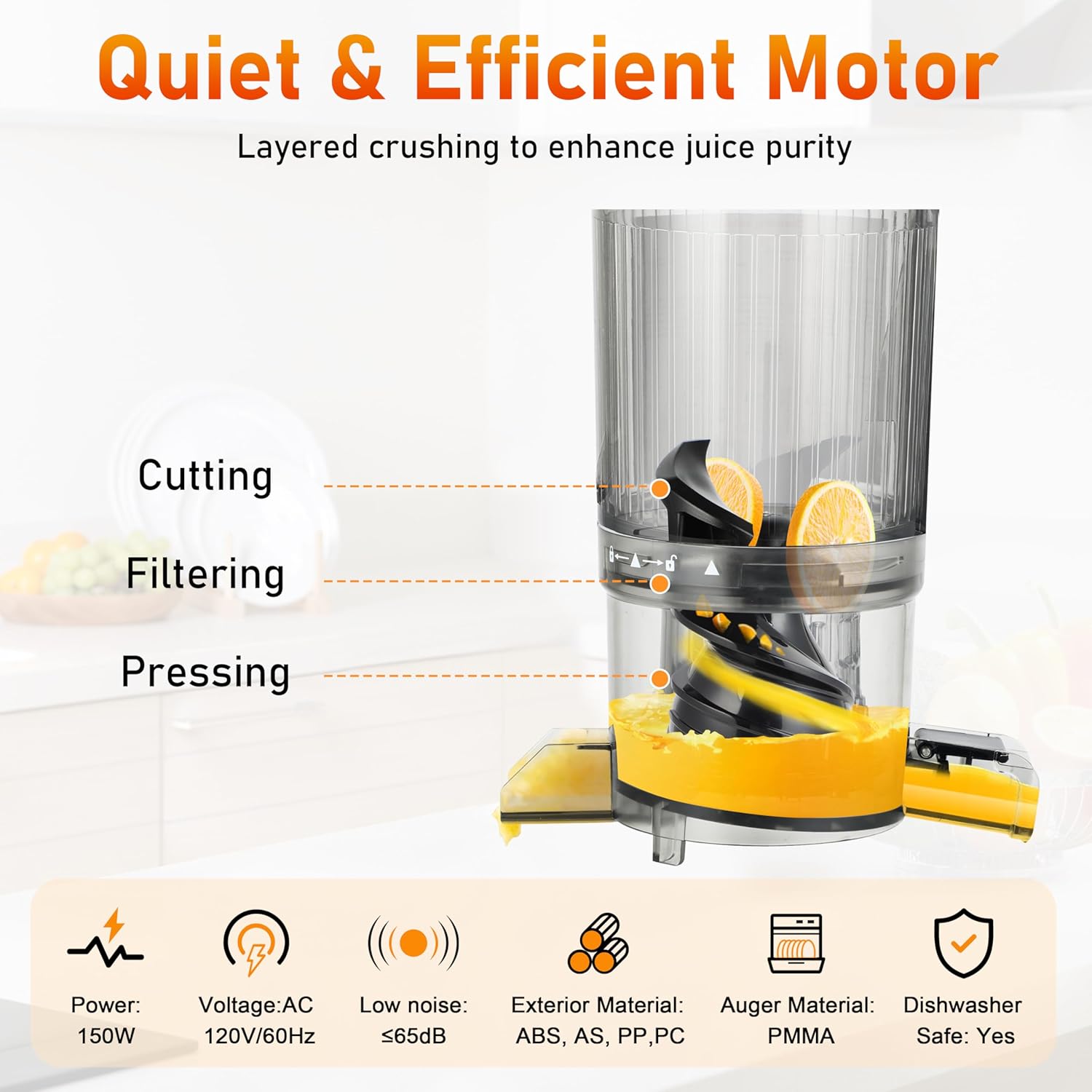 Cold Press Juicer - Juicer Machines with 4.3 Wide Feed Chute, 34oz Slow Masticating Juicer for Fruits and Vegetables, 99 High  Yield, Reverse Function, Dishwasher Safe