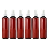 Cornucopia Brands 8oz Amber Brown PLASTIC Spray Bottles w/ White Fine Mist Atomizers (6-Pack); Brown Plastic Spritzer Bottles