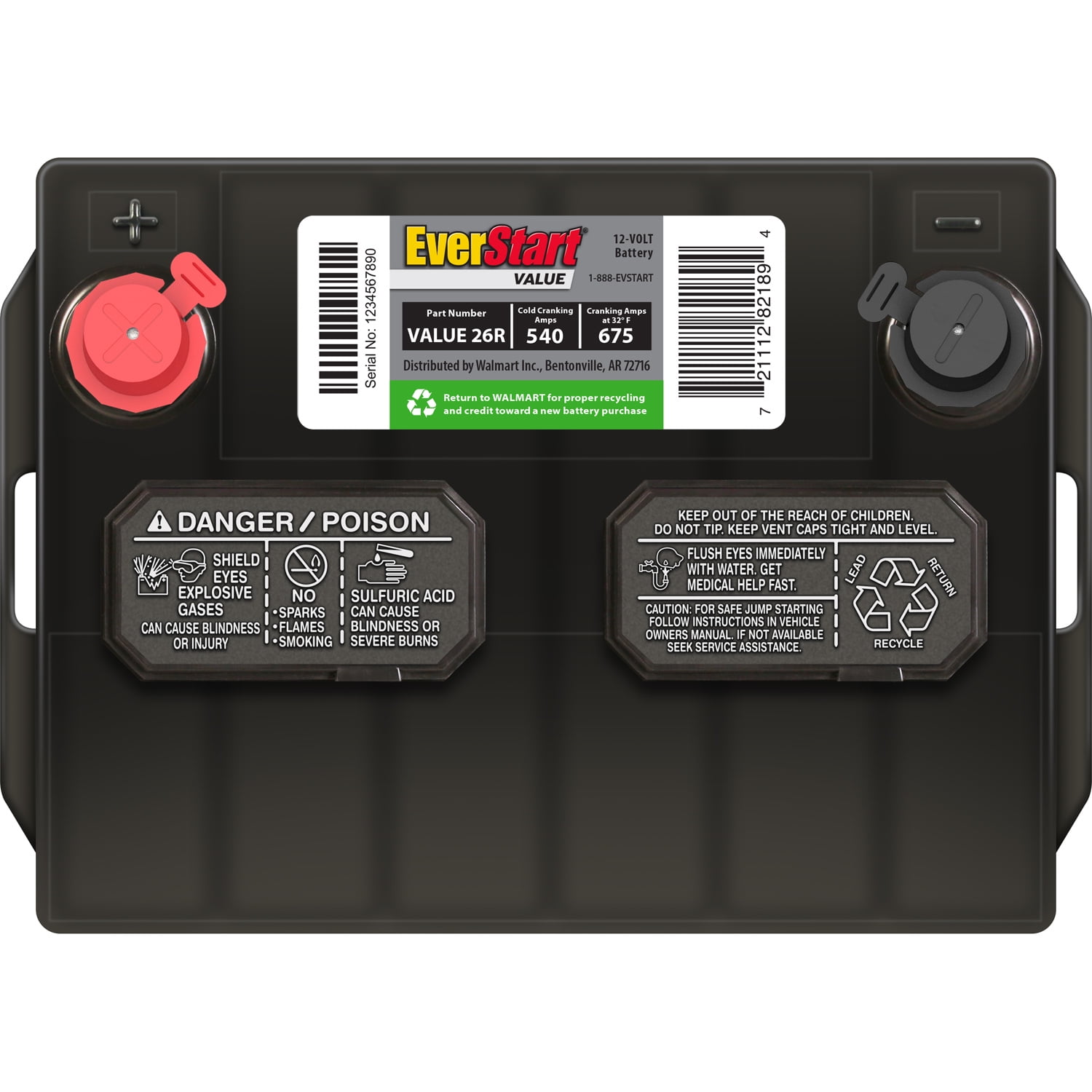 EverStart Value Lead Acid Automotive Battery, Group Size 26R 12 Volt, 540  CCA