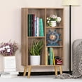 thumbnail image 2 of 5 Cube Small Bookshelf,3 Tier Mid-Century Modern Bookcase with Legs,Wood Kids Bookshelves Storage Organizer Shelf,Free Standing Narrow Book Shelves,Oak Grey Corner Bookcases for Bedroom,Living Room, 2 of 5