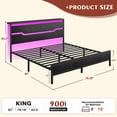 thumbnail image 3 of EnHomee King Size Metal Bed Frame with Storage Metal Bed Frame with Headboard & Charge Station & LED Lights & 13" Under-Bed Storage, Black, 3 of 11