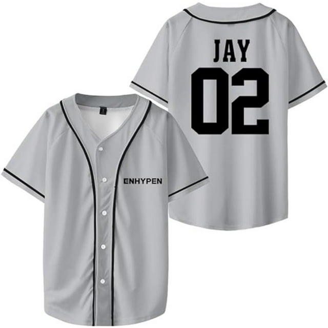 ENHYPEN Jay Merch T-Shirts Col en V Maillot de Baseball Chemise Mode Décontractée Manches Courtes pour Femmes Hommes, G, Gris