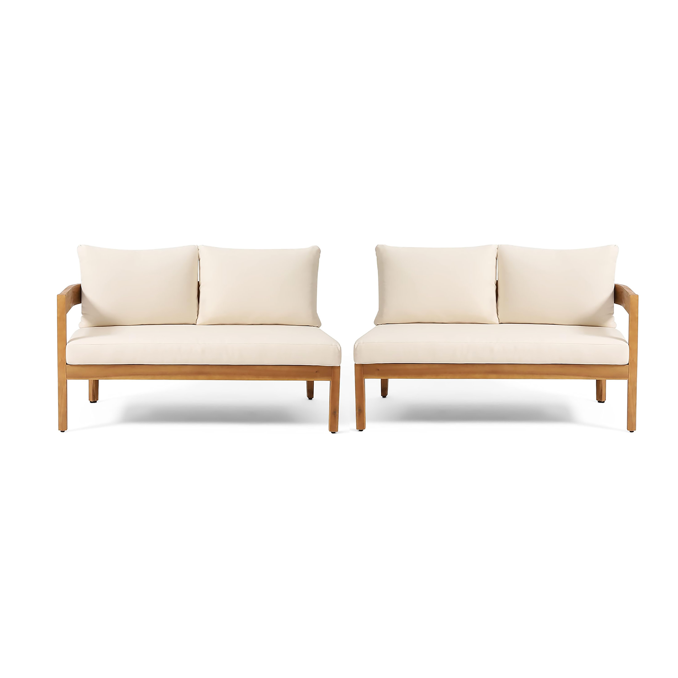 Christopher Knight Home Outdoor Left Right Arm Sectional Sofa Set with Cushions, Acacia Wood Frame, Beige