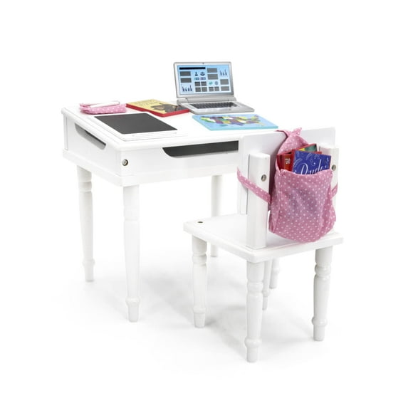 Playtime by Eimmie 18 Inch Doll Furniture - School Desk and Classroom Accessories - Fits American, Generation, My Life and Similar 14"-18" Girl Dolls - White Wood Pla