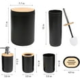 thumbnail image 4 of CERBIOR Bamboo Bathroom Accessory Set, 6 Pieces Bath Set- Soap Dish Toothbrush Holder Rinse Cup Lotion Bottle Trash Can Toilet Brush - Practical Toilet Kit for Home Washing Room, Black, 4 of 7
