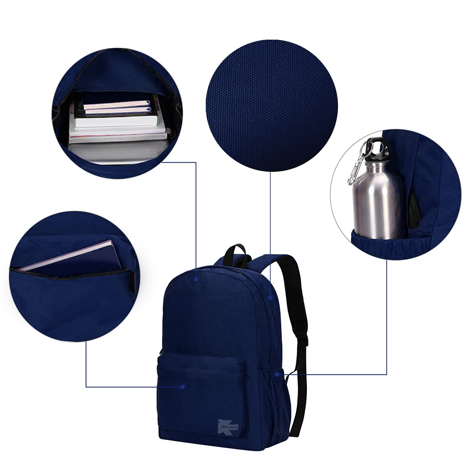 K-Cliffs Unisex Classic 18" School Backpack Lightweight, Water Resistant Durable Daypack Navy, Teen-Adult