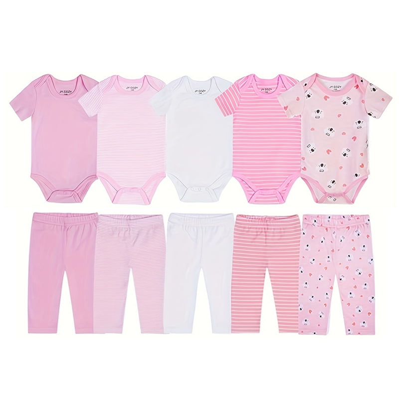 JY.COZY FOR BABY 10 Pack Baby Bodysuits Soft Material with 3 Sturdy Snaps for Easy Diapering in Pink and White Colors Ideal for Comfort and Style Newborn Baby Girl Clothes, 3-6 Months