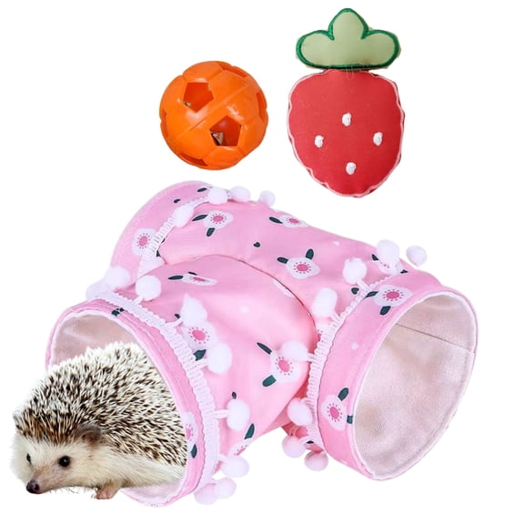 Small Animal Cage Accessories Lightweight 3-Piece Fabric Tube & Tunnel Set with Bell Ball Toy & Strawberry Plush for Small Animals VIET ABEL CRAFTS