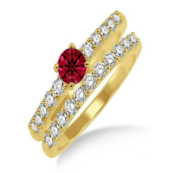 1.5 Carat Ruby & Diamond Elegant Bridal Set on 10k Yellow Gold