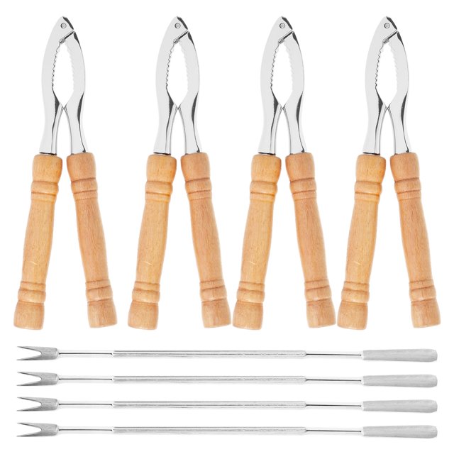 4 piezas de cascanueces para patas de cangrejo con 4 púas, herramienta resistente para cascanueces de mariscos con mango de madera antideslizante, cascanueces de langosta eficientes, cascanueces de