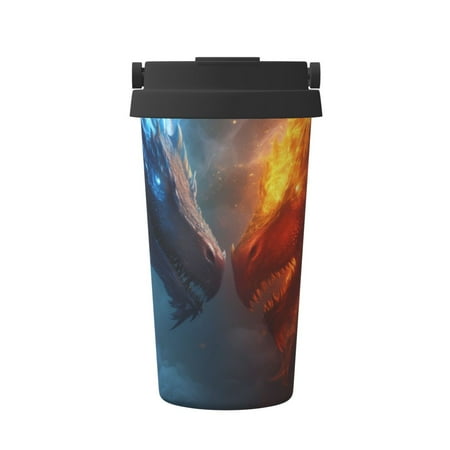 

Pofeuu Red And Blue Fire Dragon E Print Coffee Mug Iced Coffee Tumbler Cup Double Wall Vacuum Leak-Proof Thermos Mug CoffeeThermos Travel Mug