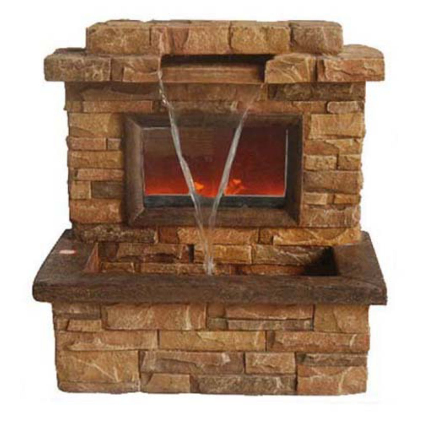 fullyassembled outdoor fireplace with optional waterfall/firewood box on outdoor fireplace fountain combo