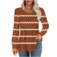 thumbnail image 2 of RXIRUCGD Hauts Décontractés Mode pour Femmes Col Rond Plissé Rayé Manches Longues, Marron, Taille : m, 2 of 5
