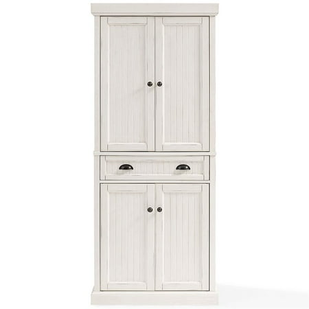 Seaside Pantry Distressed White - Crosley: Coastal Charm Organizer, Beadboard Paneling, 4 Doors, 6 Shelves