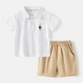thumbnail image 2 of Ahuyic Kids Summer Casual Outfits,Unisex Toddler Short Sleeve Two-Piece Set,Summer Fashion Boys' Casual Turndown Collared Botton Solid Color Short-Sleeved Top And Shorts Sets, 2 of 5