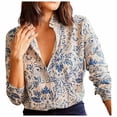 thumbnail image 2 of Blouses for Women Long Sleeve Lapel Collared Graphic Print Button Down Spring Shirts Dressy Casual Work Business Tops, 2 of 6