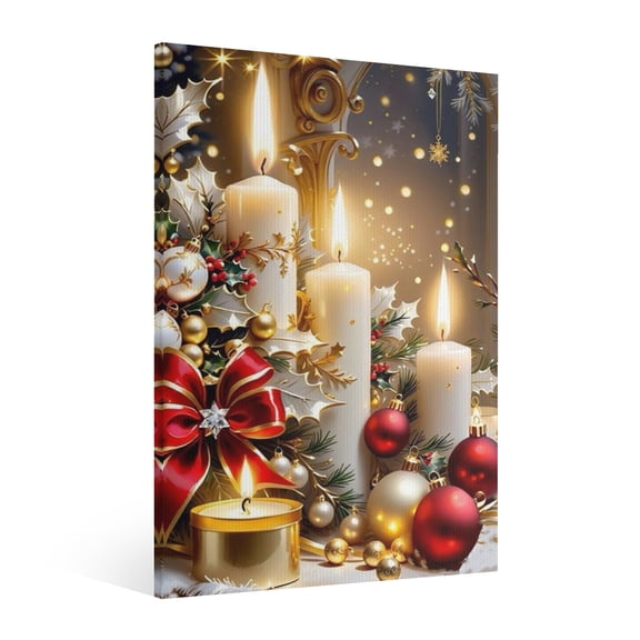 Vintage Christmas Wall Art Paint Framed - Retro Xmas Festive Winter Holiday Christmas Wall Decor Canvas Print for Living Room Kitchen Bathroom Home Bedroom Decor