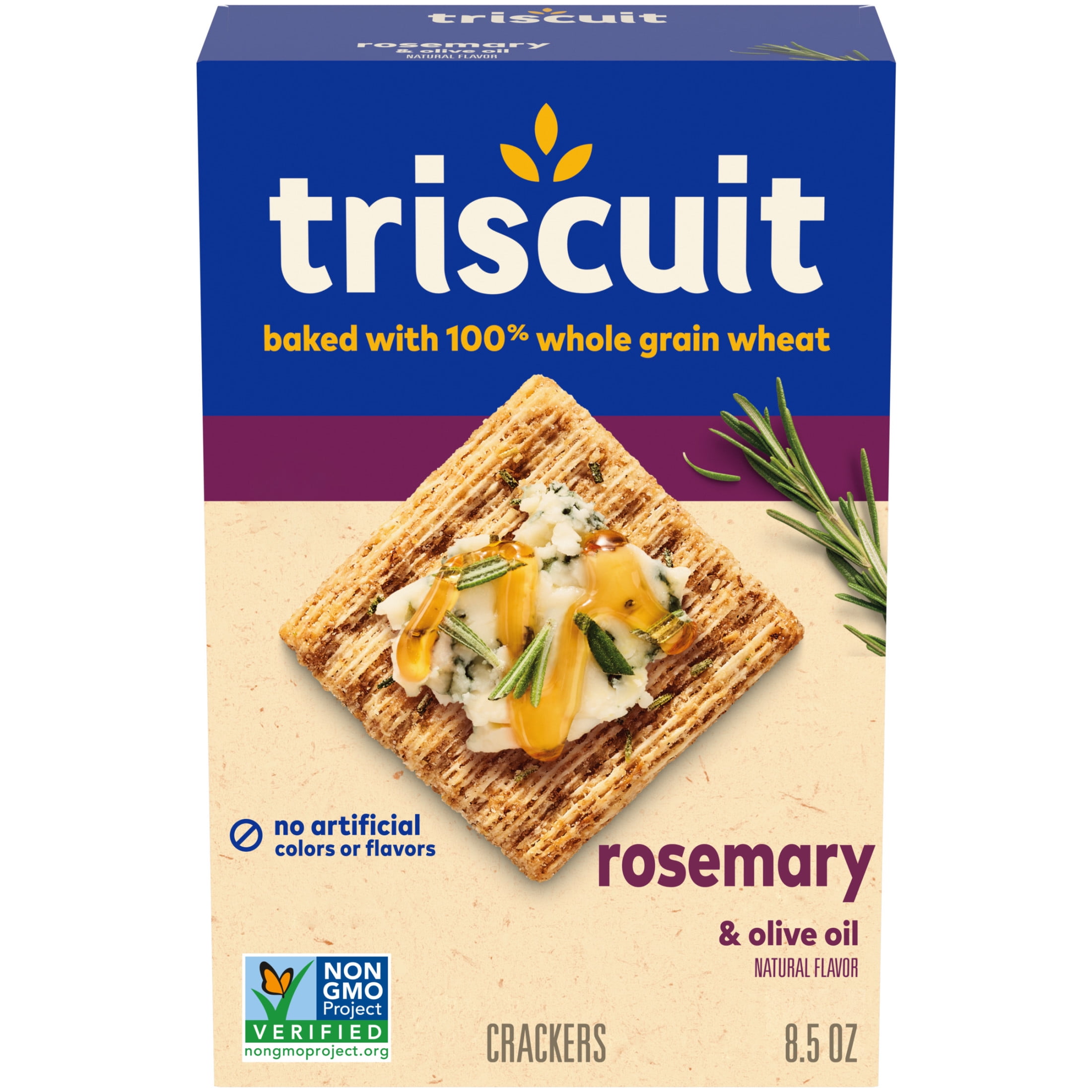 (3 pack) Triscuit Rosemary & Olive Oil Whole Grain Wheat Crackers, Lunch Snacks, Snack Crackers, 8.5 oz
