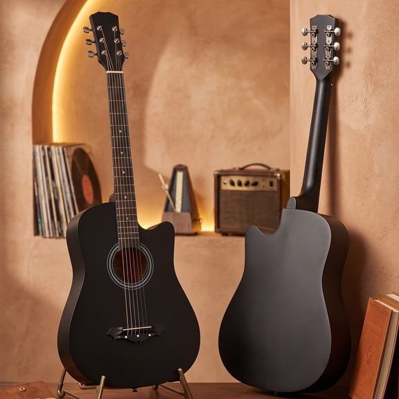 EDOEMSE Acoustic Guitar 38-Inch Size Matte Black Finish All-Basswood Body Matte Texture Finish 6-String
