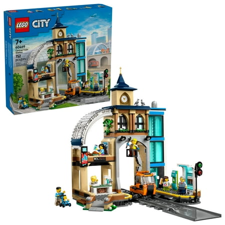 LEGO City Central Train Station Building Toy - Multi-Level Pretend Play Set for Boys & Girls, Ages 7+ - Building Blocks for Kids - Gift Idea for Christmas - 60469