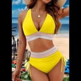 thumbnail image 2 of Bikini de Dos Piezas para Mujer, Cintura Alta, Cuello Halter, Traje de Baño Adelgazante, Amarillo, Talla M, 2 of 7